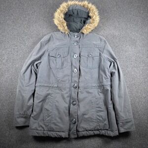 Old Navy Field Jacket Womens Med Gray Y2K Faux Fur Fleece Lined Parka Mallcore‎
